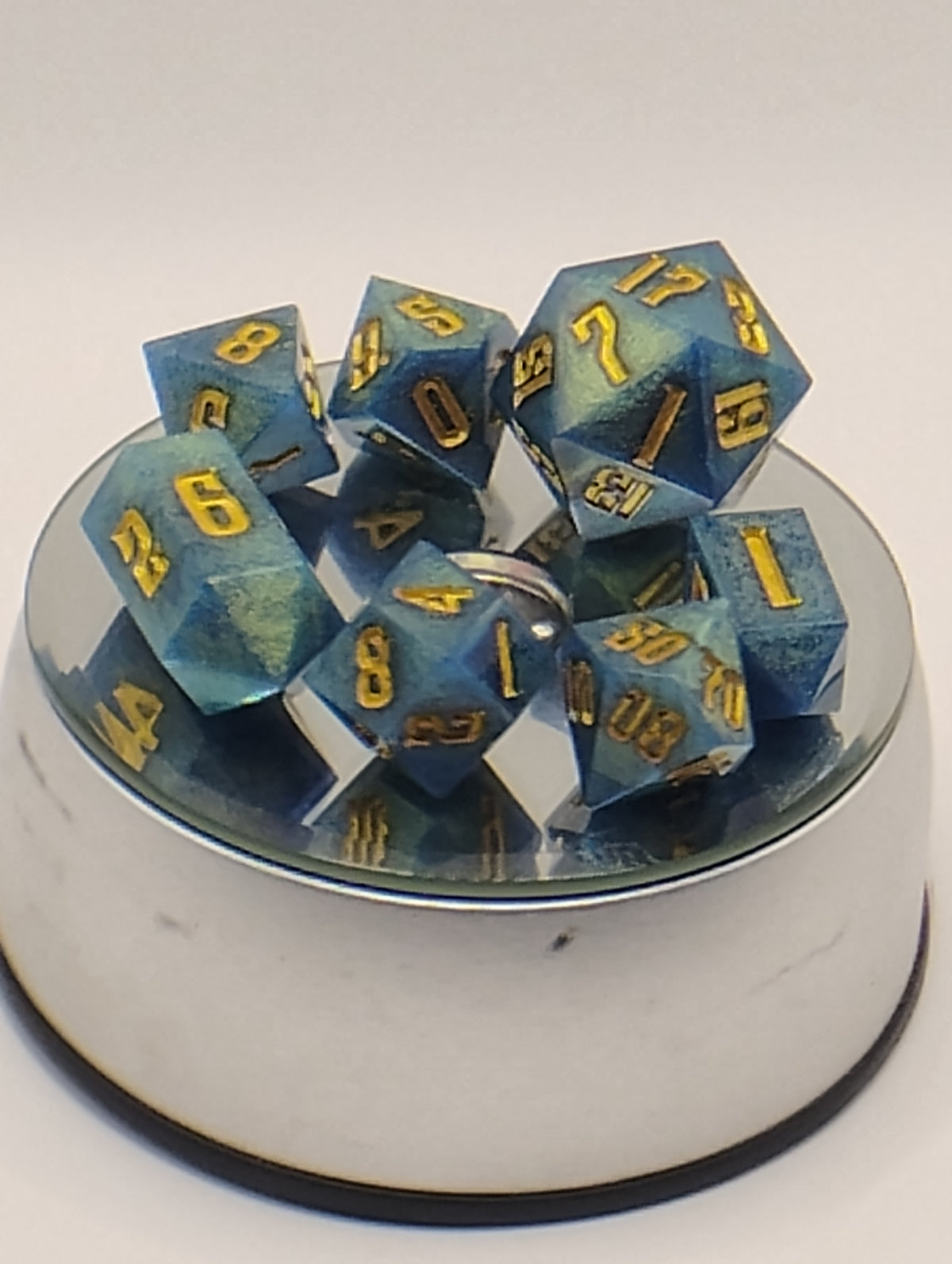 Blue & Gold Handmade D&D Dice Set | TTRPG Dice | Dungeons and Dragons Polyhedral Dice with Gold Ink