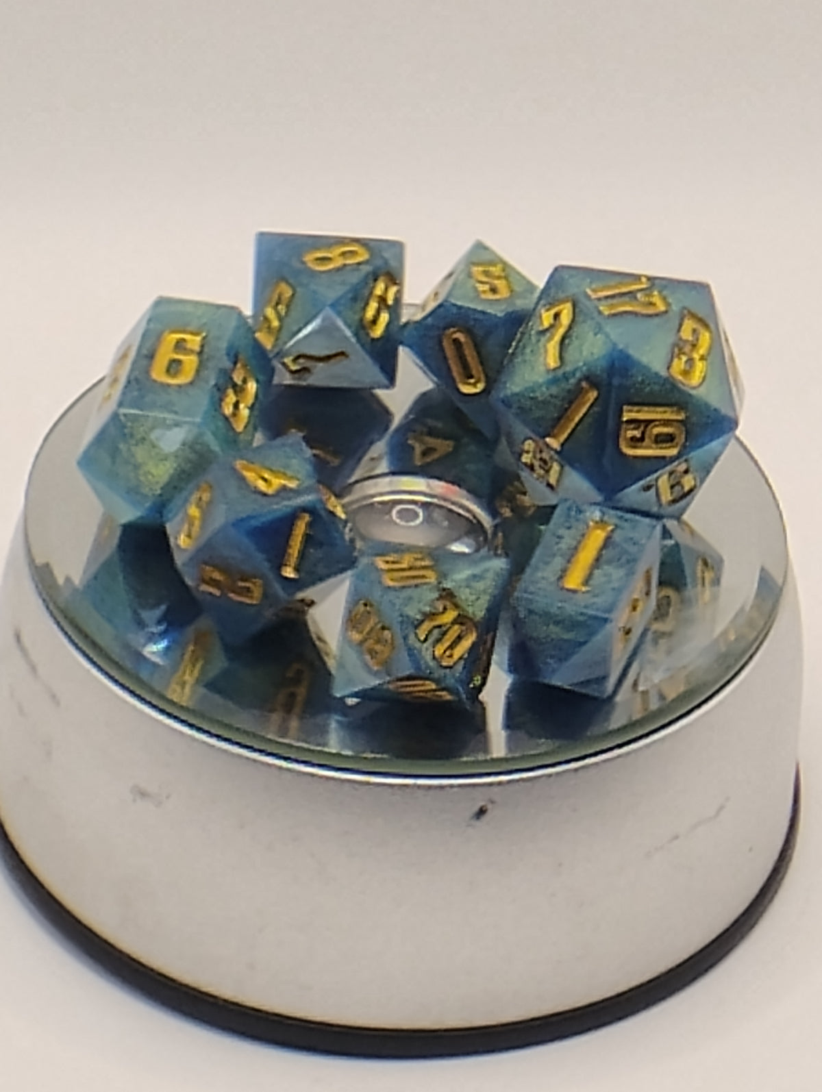 Blue & Gold Handmade D&D Dice Set | TTRPG Dice | Dungeons and Dragons Polyhedral Dice with Gold Ink