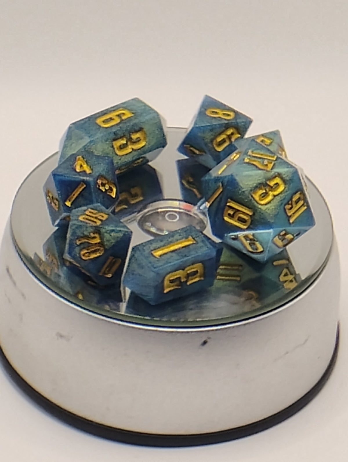 Blue & Gold Handmade D&D Dice Set | TTRPG Dice | Dungeons and Dragons Polyhedral Dice with Gold Ink