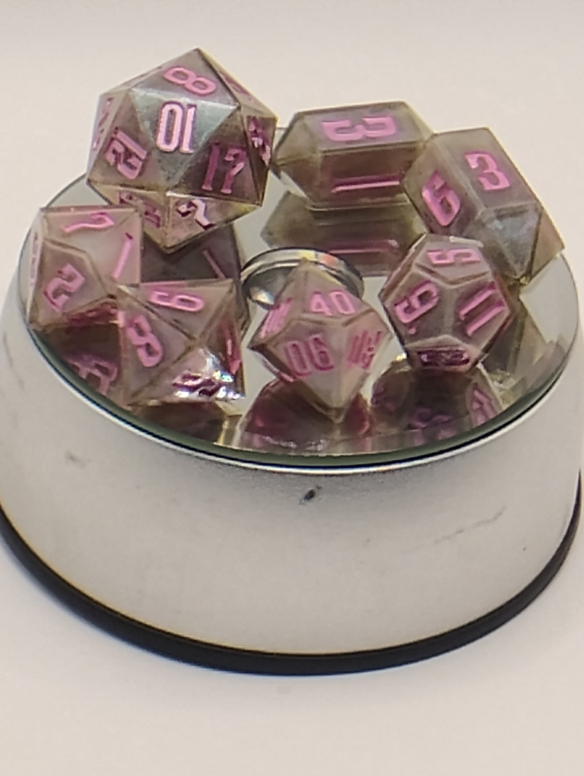 Handmade Glitter D&D Dice Set | Sparkly Mocha with Pink Ink TTRPG Polyhedral Dice