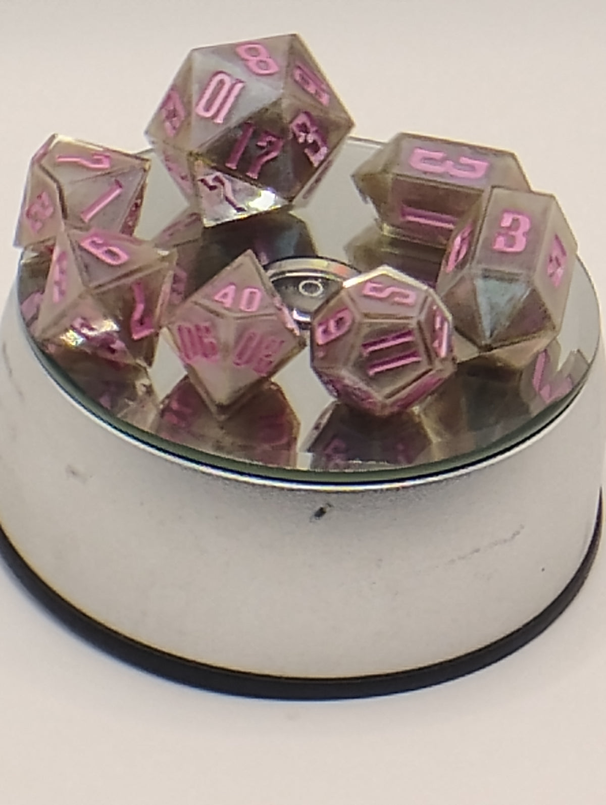 Handmade Glitter D&D Dice Set | Sparkly Mocha with Pink Ink TTRPG Polyhedral Dice