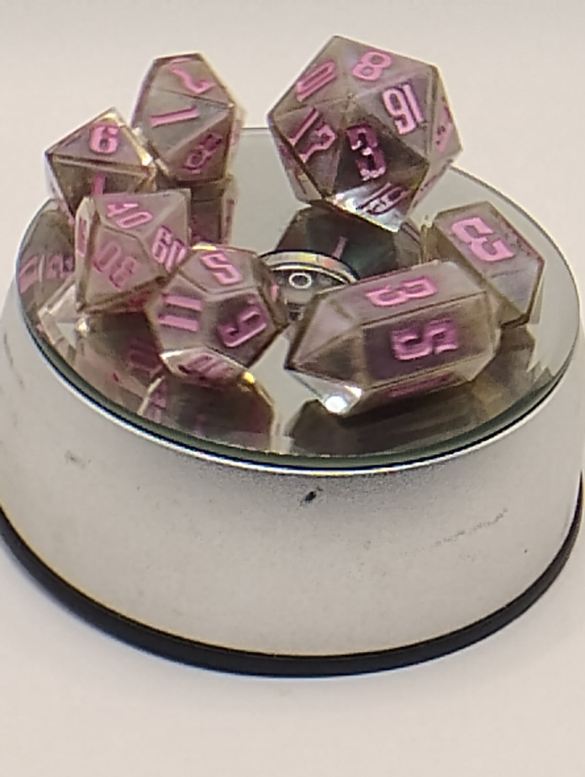 Handmade Glitter D&D Dice Set | Sparkly Mocha with Pink Ink TTRPG Polyhedral Dice