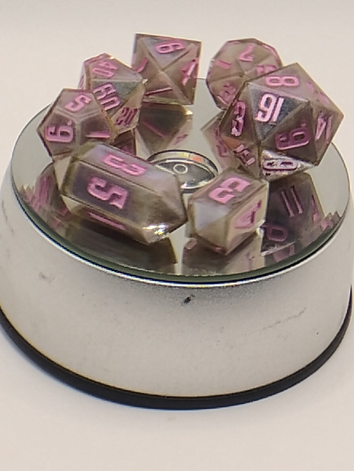 Handmade Glitter D&D Dice Set | Sparkly Mocha with Pink Ink TTRPG Polyhedral Dice