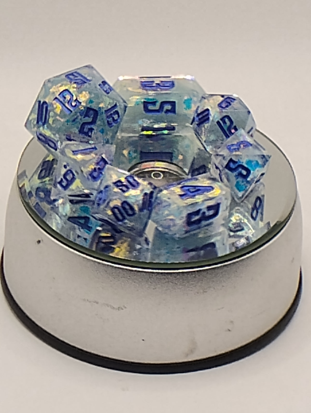 Holo Foil Bomb | Luxury Handmade Holographic Foil D&D Dice Set | Blue Ink TTRPG Dice | Dungeons and Dragons Dice