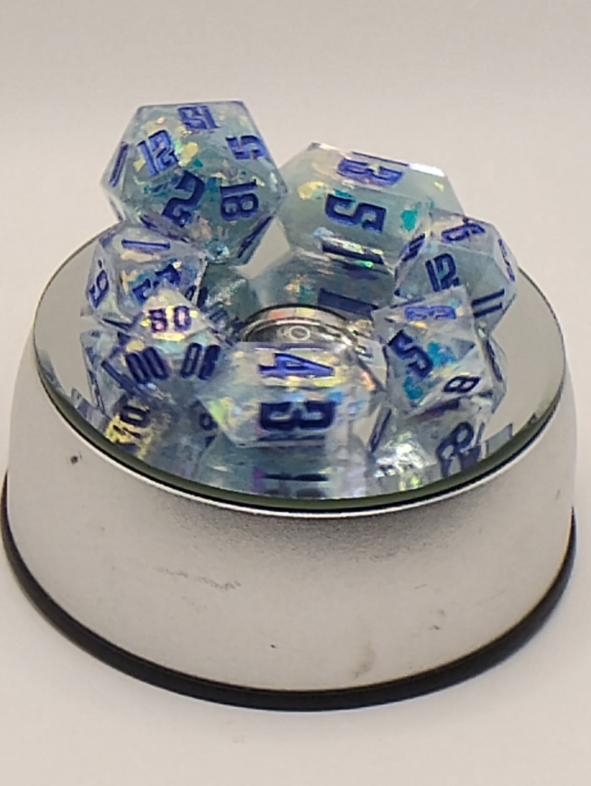 Holo Foil Bomb | Luxury Handmade Holographic Foil D&D Dice Set | Blue Ink TTRPG Dice | Dungeons and Dragons Dice