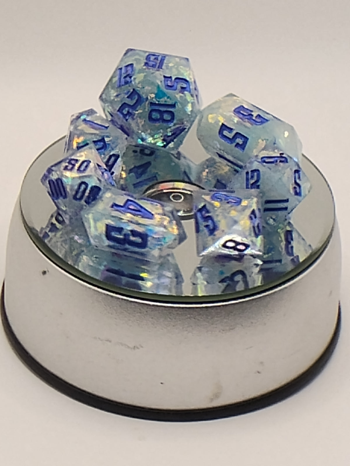 Holo Foil Bomb | Luxury Handmade Holographic Foil D&D Dice Set | Blue Ink TTRPG Dice | Dungeons and Dragons Dice