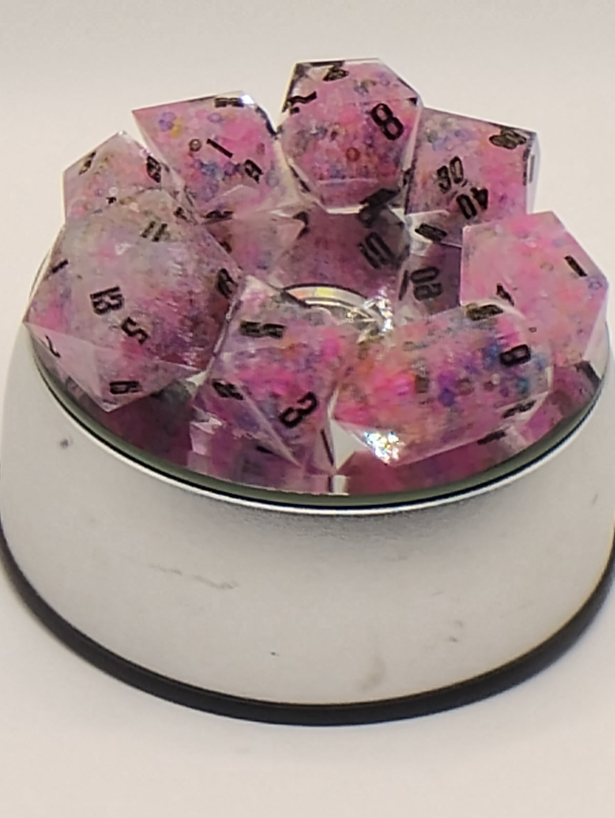 Pink & Purple Glass Bead D&D Dice Set | Handmade Black Ink TTRPG Dice | Dungeons & Dragons Polyhedral Dice