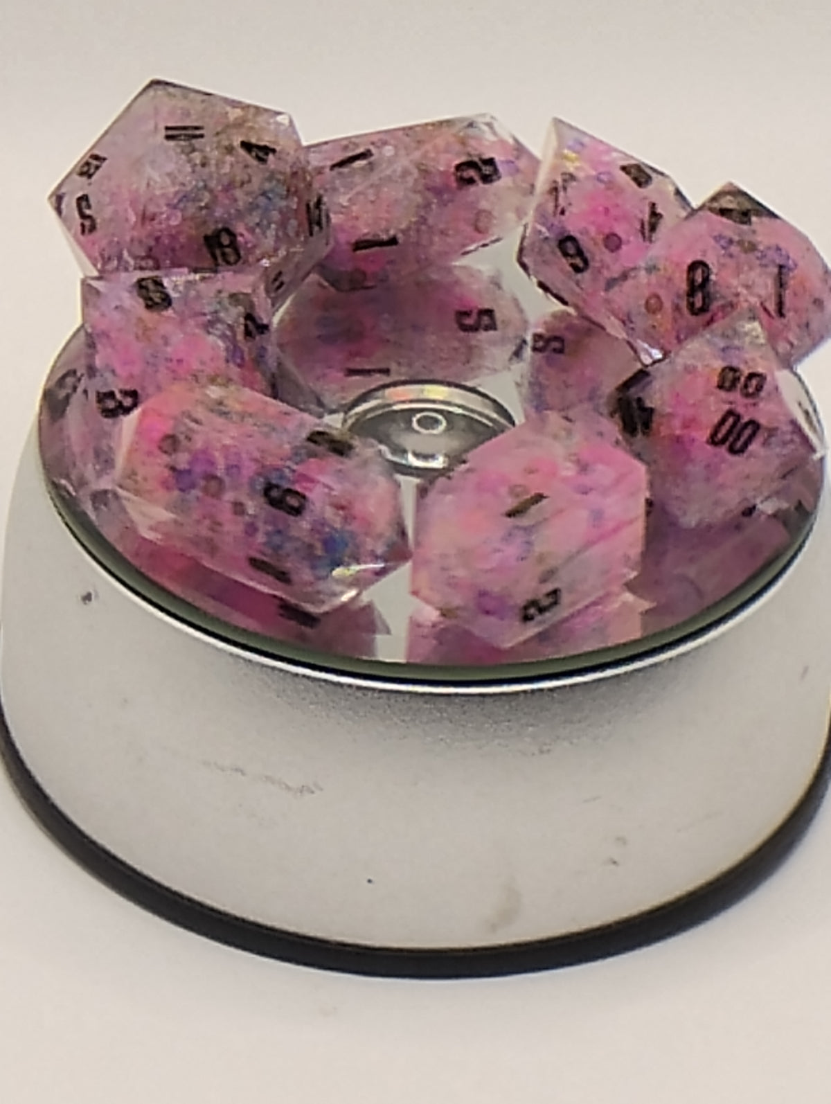 Pink & Purple Glass Bead D&D Dice Set | Handmade Black Ink TTRPG Dice | Dungeons & Dragons Polyhedral Dice