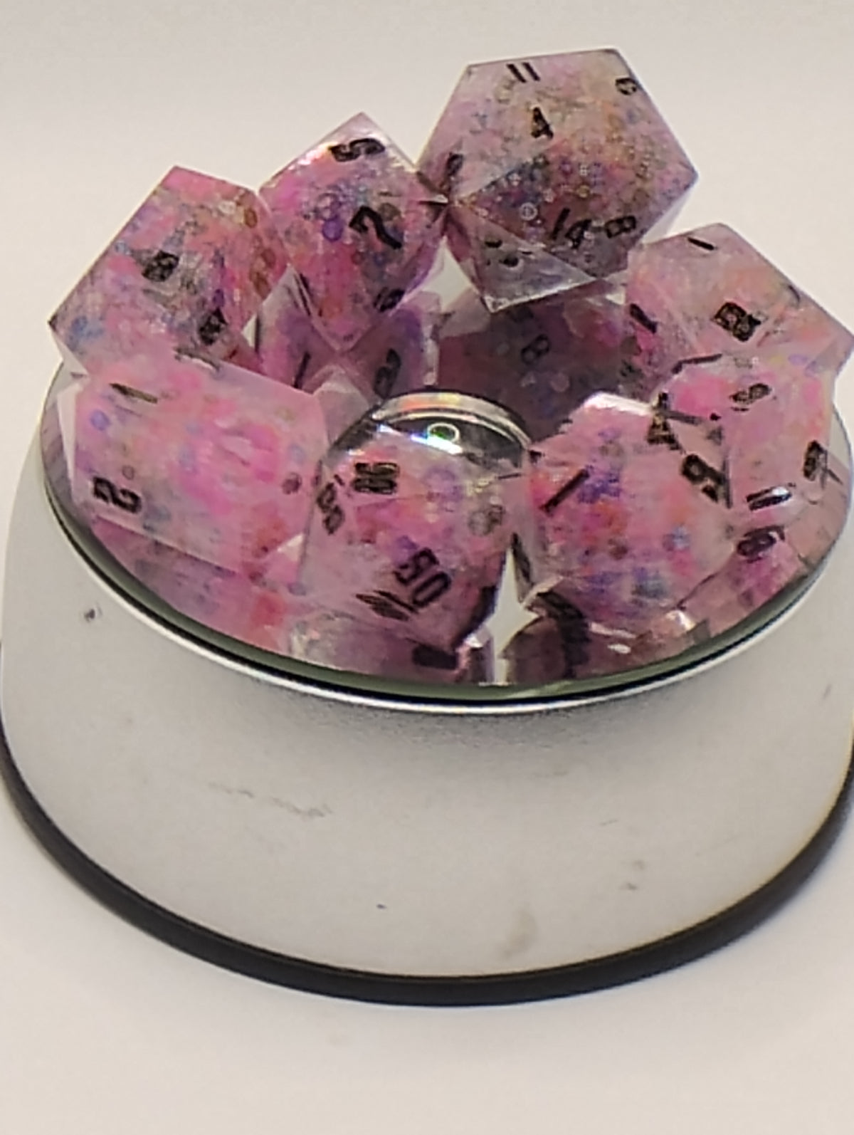 Pink & Purple Glass Bead D&D Dice Set | Handmade Black Ink TTRPG Dice | Dungeons & Dragons Polyhedral Dice