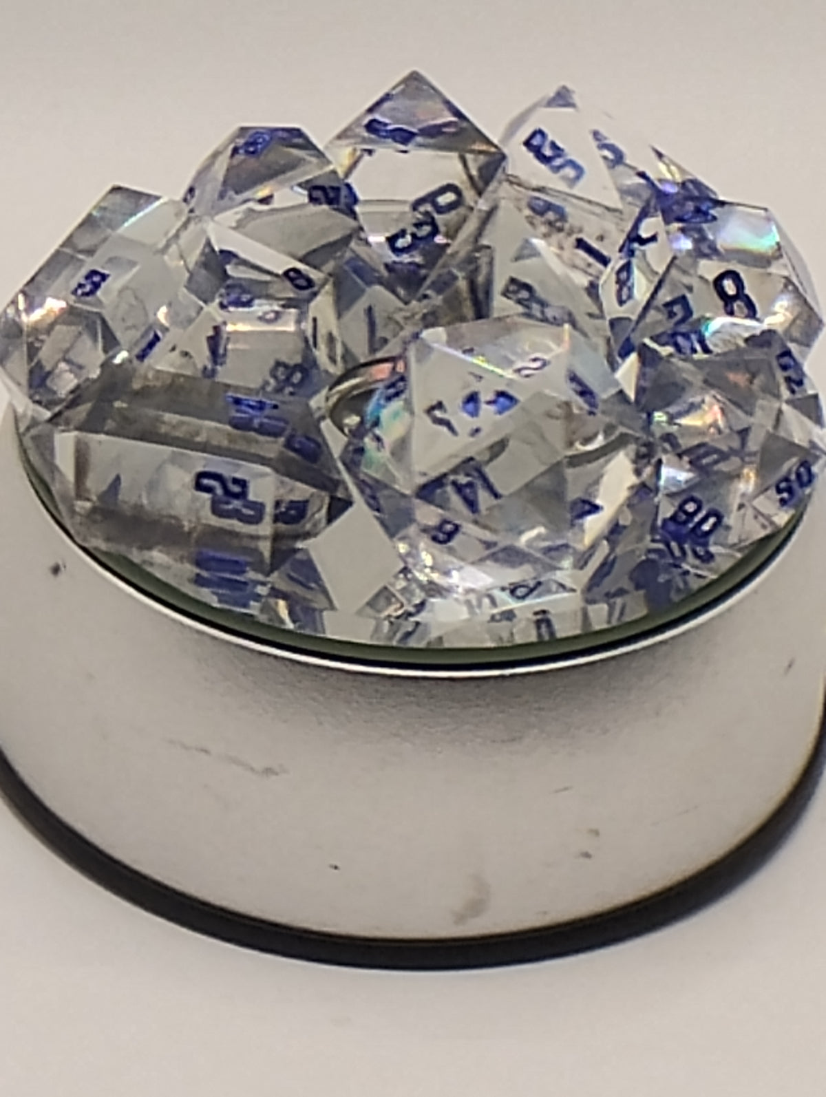Jumbo Smokey Dice Set | Luxury Clear and Black Handmade D&D Dice | Blue Ink TTRPG Dice | Dungeons & Dragons Dice