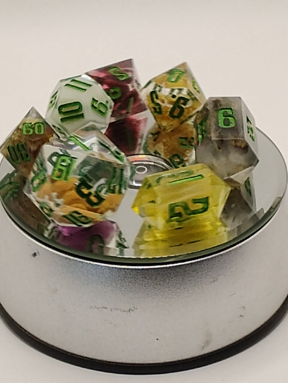 Roll for Sandwhich Sunday Dinner | Handmade Clear D&D Dice with Thanksgiving Miniatures | Green Ink TTRPG Dice Set