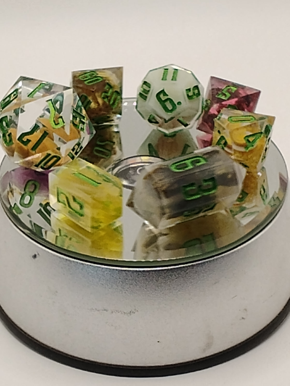 Roll for Sandwhich Sunday Dinner | Handmade Clear D&D Dice with Thanksgiving Miniatures | Green Ink TTRPG Dice Set