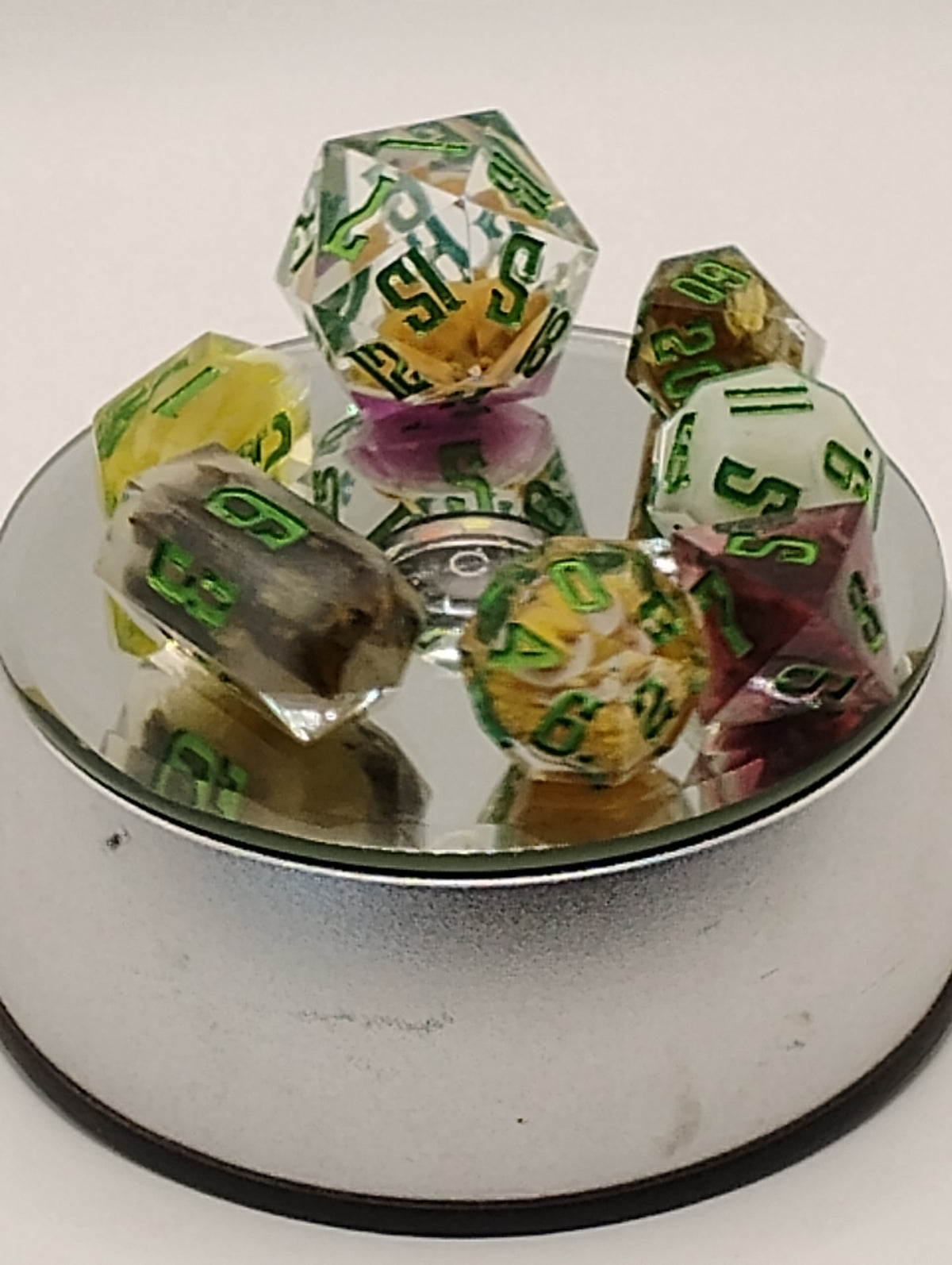 Roll for Sandwhich Sunday Dinner | Handmade Clear D&D Dice with Thanksgiving Miniatures | Green Ink TTRPG Dice Set