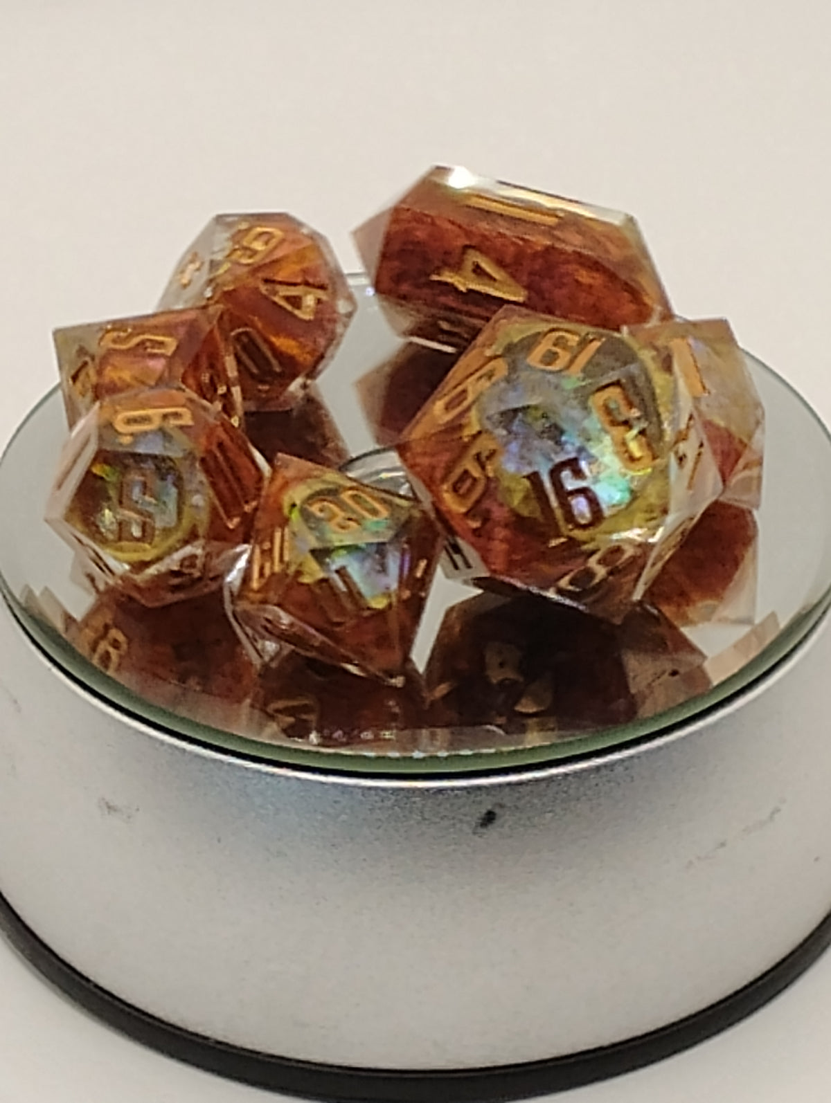Rose Geodes | Luxury Red & Green Handmade Geode D&D Dice Set | Gold Ink TTRPG Dice | Artisan Dungeons & Dragons Dice