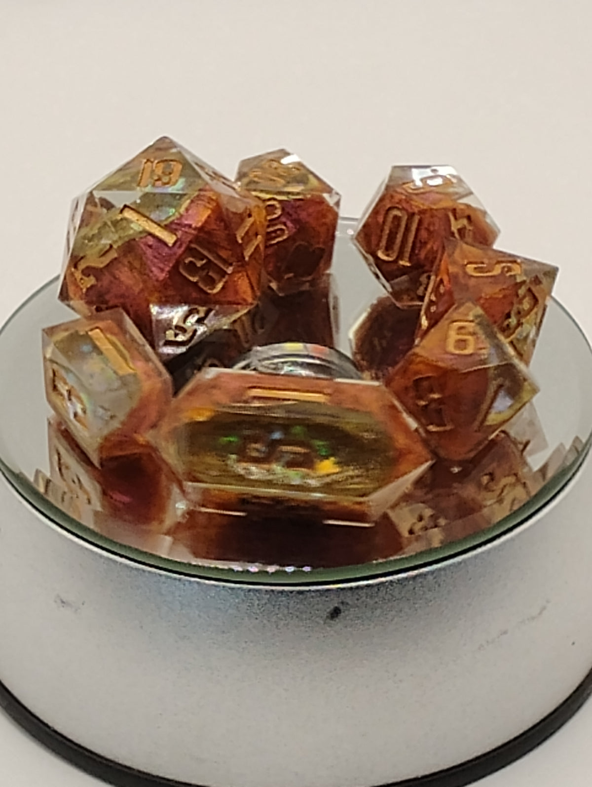 Rose Geodes | Luxury Red & Green Handmade Geode D&D Dice Set | Gold Ink TTRPG Dice | Artisan Dungeons & Dragons Dice
