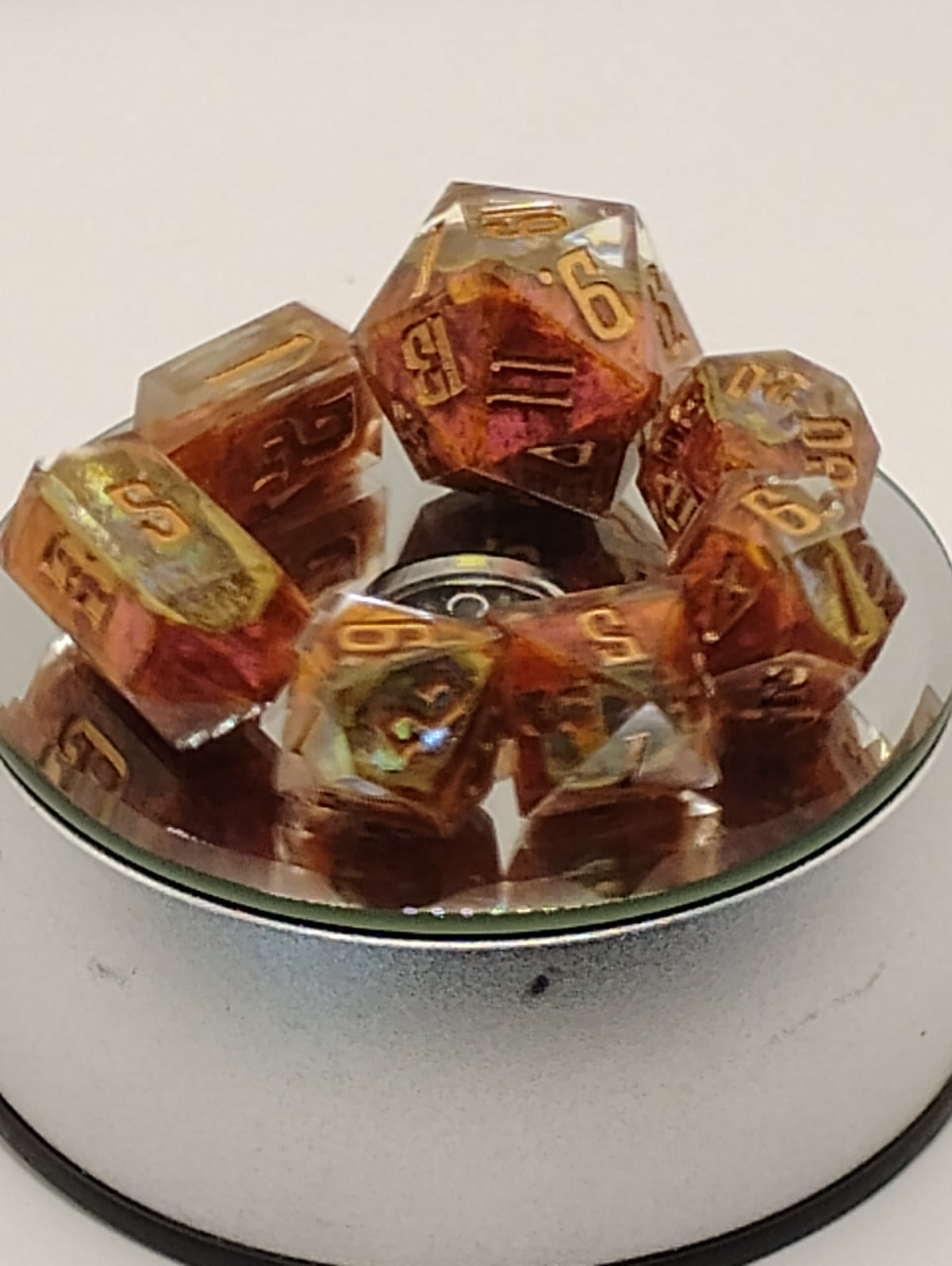 Rose Geodes | Luxury Red & Green Handmade Geode D&D Dice Set | Gold Ink TTRPG Dice | Artisan Dungeons & Dragons Dice
