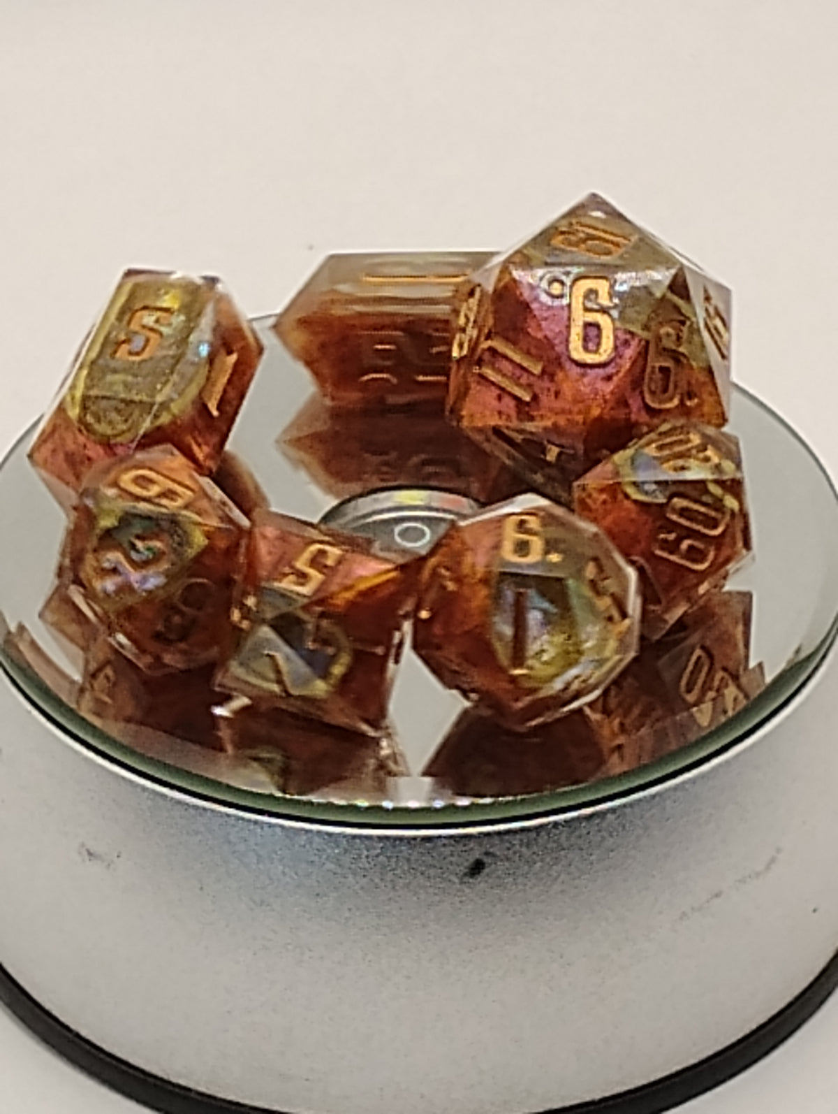 Rose Geodes | Luxury Red & Green Handmade Geode D&D Dice Set | Gold Ink TTRPG Dice | Artisan Dungeons & Dragons Dice