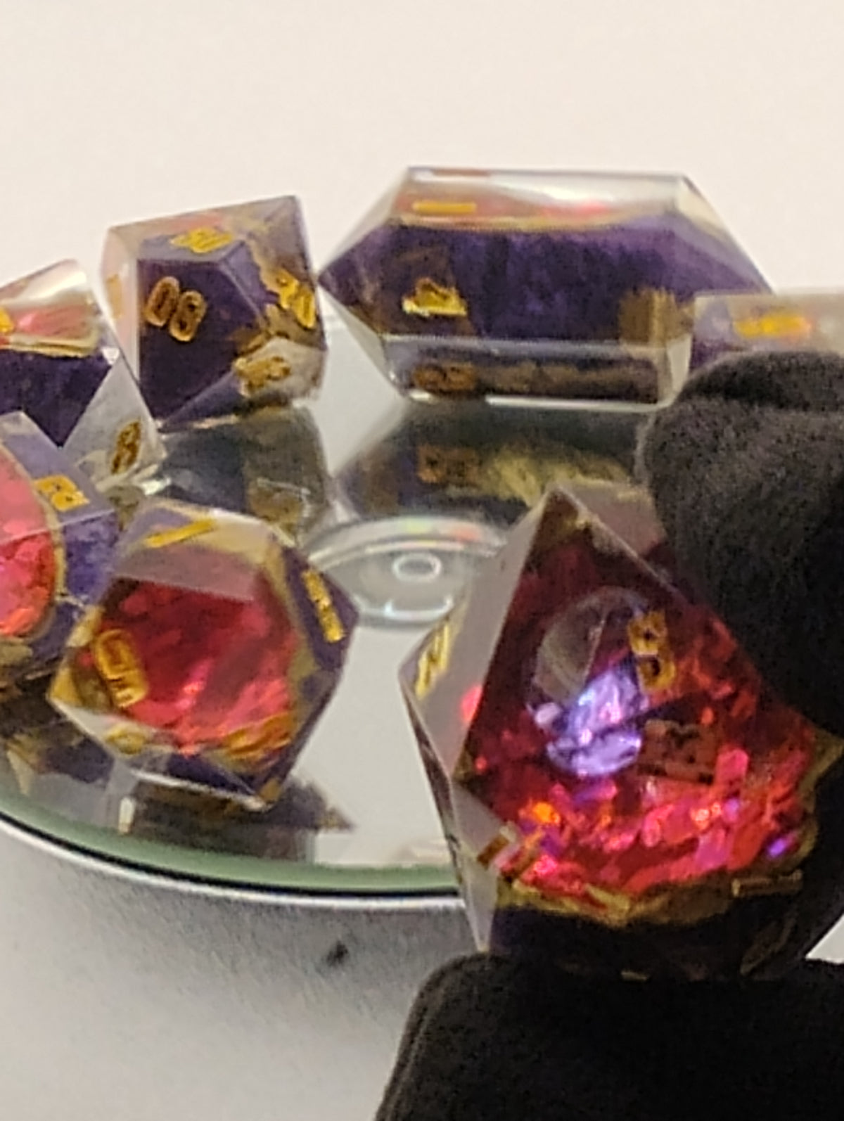 2 Carat Amethyst Geodes | Handmade Purple & Pink Geode D&D Dice Set | Gold Ink TTRPG Dice | Luxury Artisan Dice