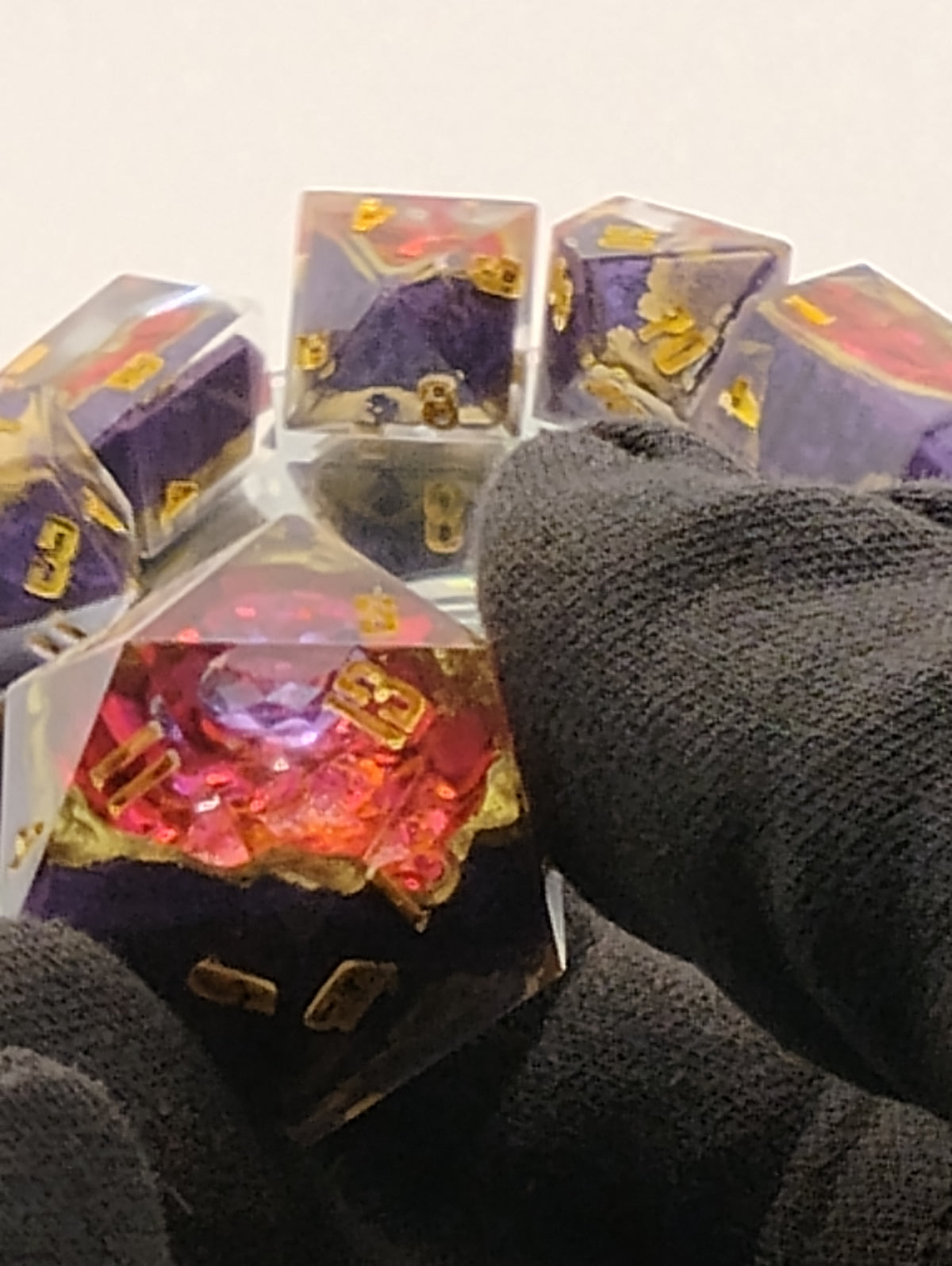 2 Carat Amethyst Geodes | Handmade Purple & Pink Geode D&D Dice Set | Gold Ink TTRPG Dice | Luxury Artisan Dice