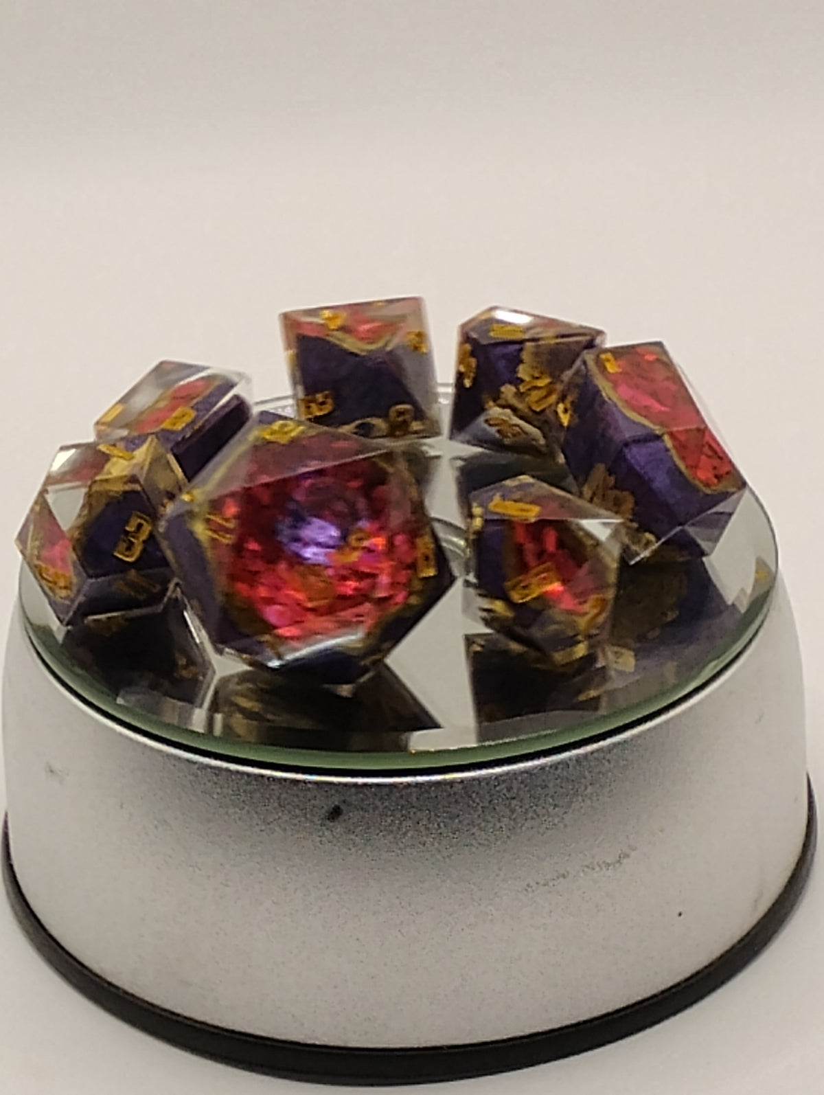 2 Carat Amethyst Geodes | Handmade Purple & Pink Geode D&D Dice Set | Gold Ink TTRPG Dice | Luxury Artisan Dice