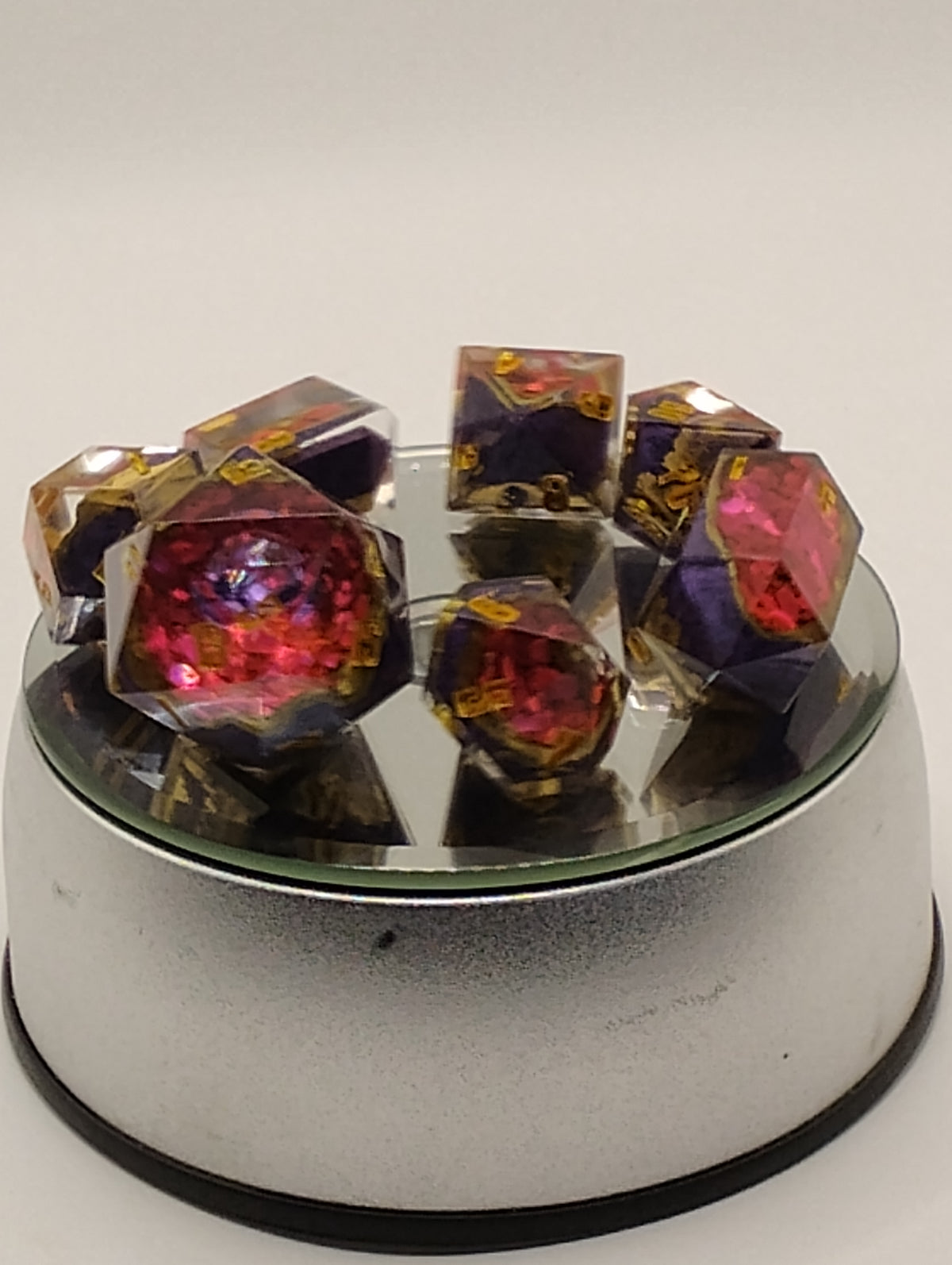 2 Carat Amethyst Geodes | Handmade Purple & Pink Geode D&D Dice Set | Gold Ink TTRPG Dice | Luxury Artisan Dice