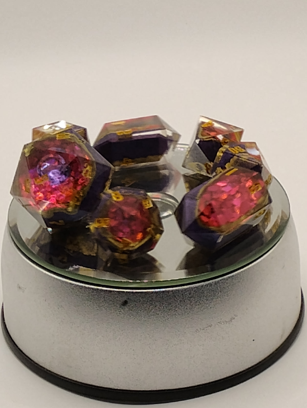 2 Carat Amethyst Geodes | Handmade Purple & Pink Geode D&D Dice Set | Gold Ink TTRPG Dice | Luxury Artisan Dice