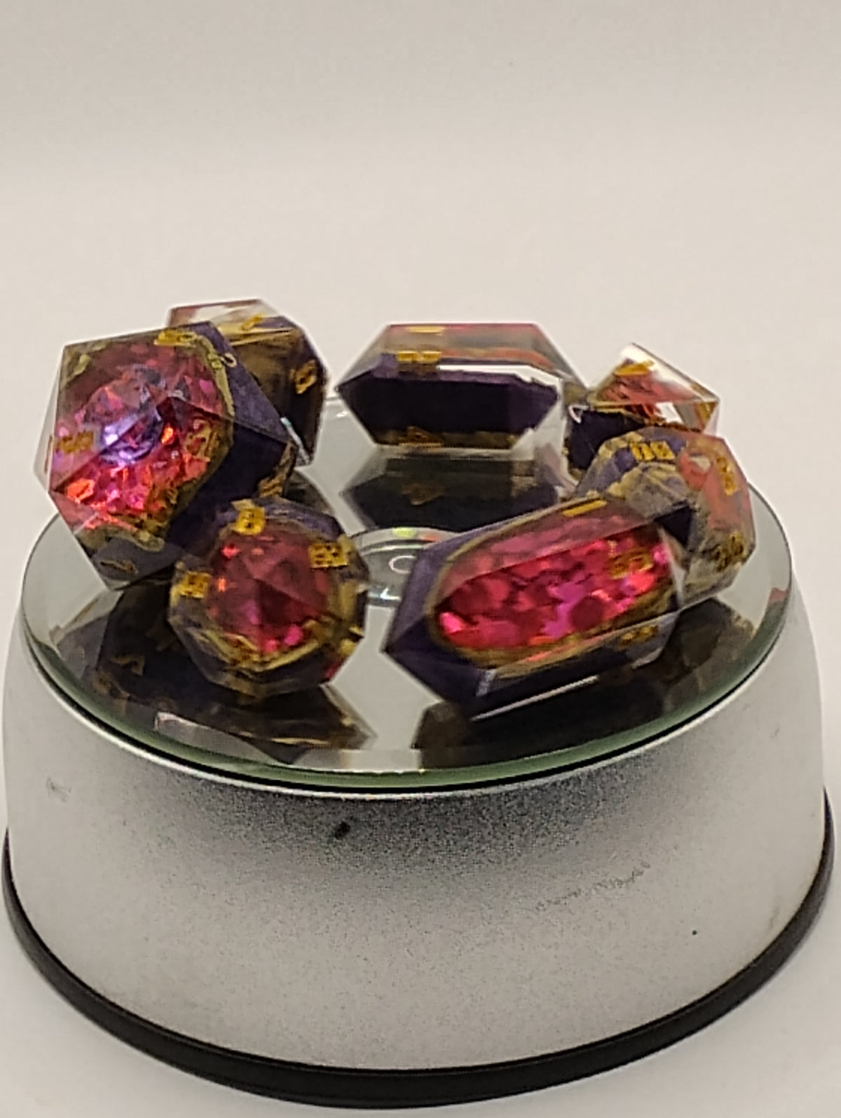 2 Carat Amethyst Geodes | Handmade Purple & Pink Geode D&D Dice Set | Gold Ink TTRPG Dice | Luxury Artisan Dice