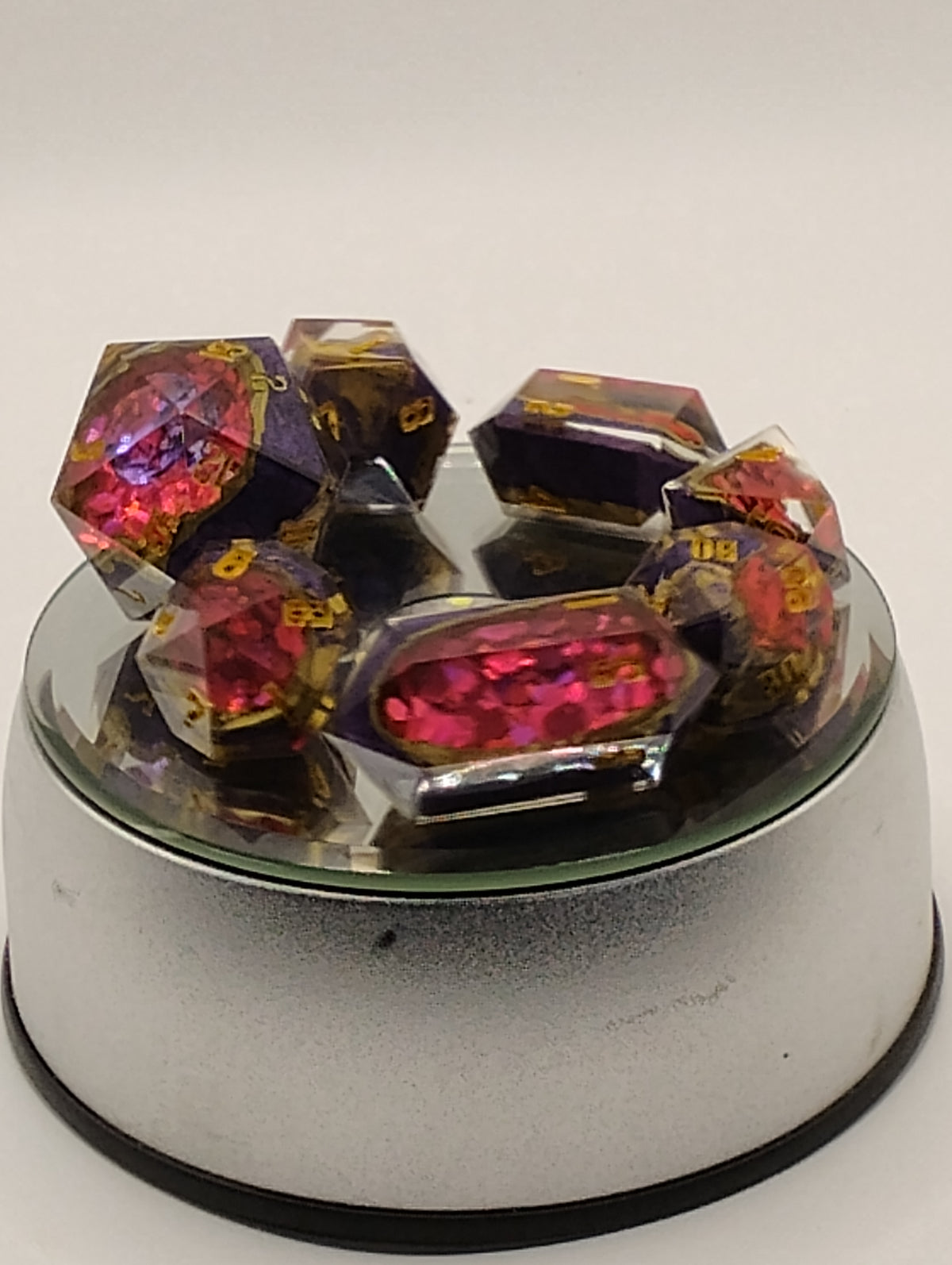 2 Carat Amethyst Geodes | Handmade Purple & Pink Geode D&D Dice Set | Gold Ink TTRPG Dice | Luxury Artisan Dice