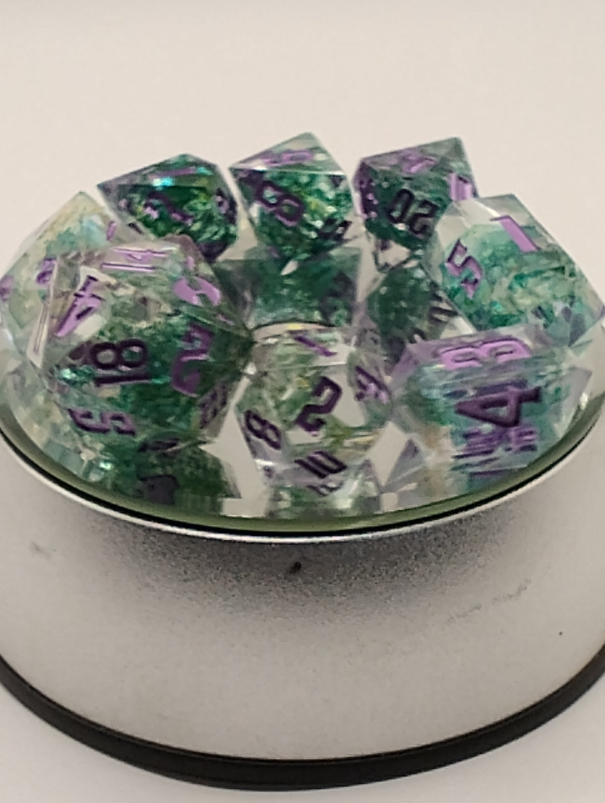 Snake Skin | Handmade Clear & Green D&D Dice Set | Purple Ink TTRPG Dice | Luxury Artisan Polyhedral Dice