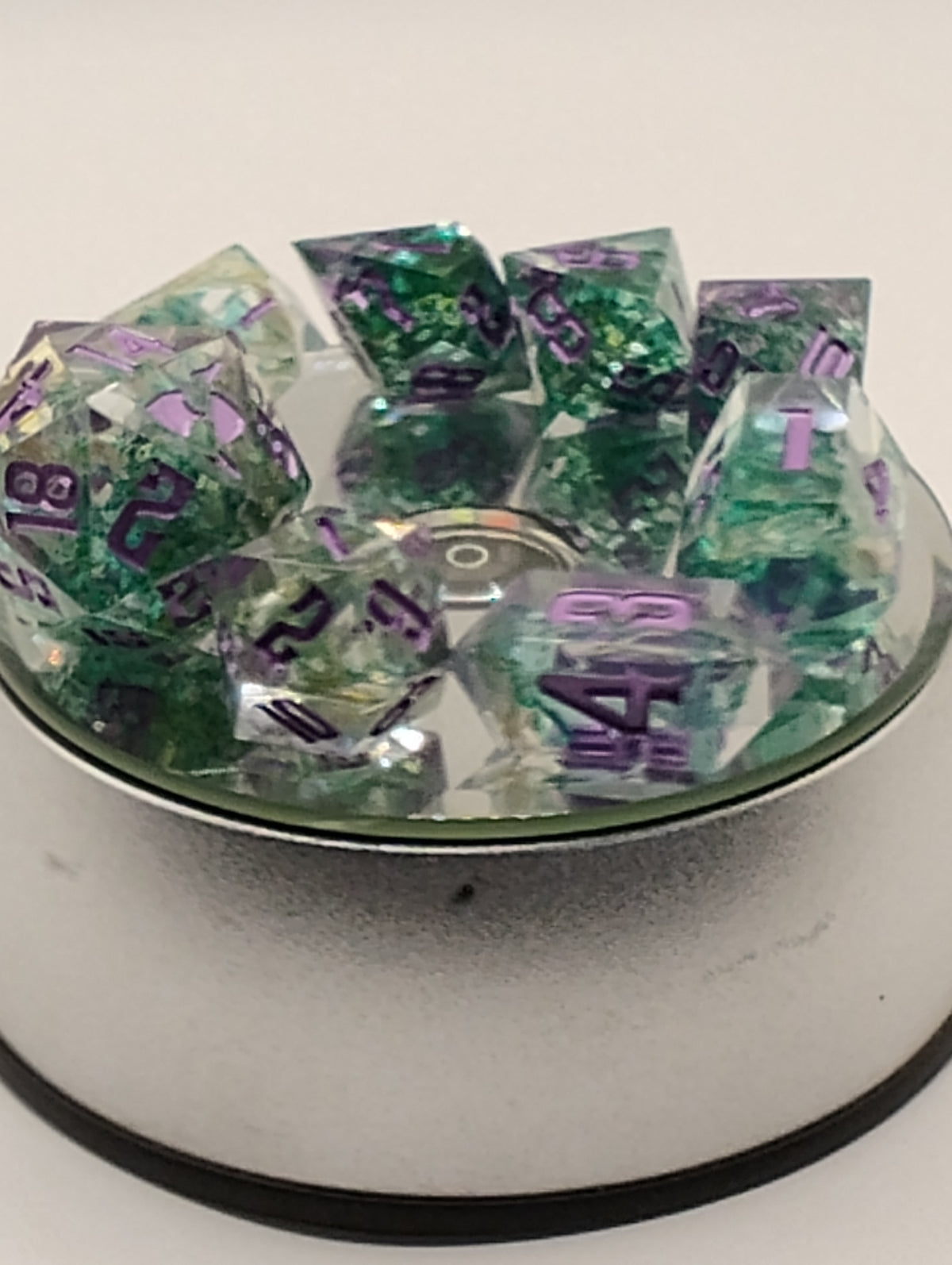 Snake Skin | Handmade Clear & Green D&D Dice Set | Purple Ink TTRPG Dice | Luxury Artisan Polyhedral Dice