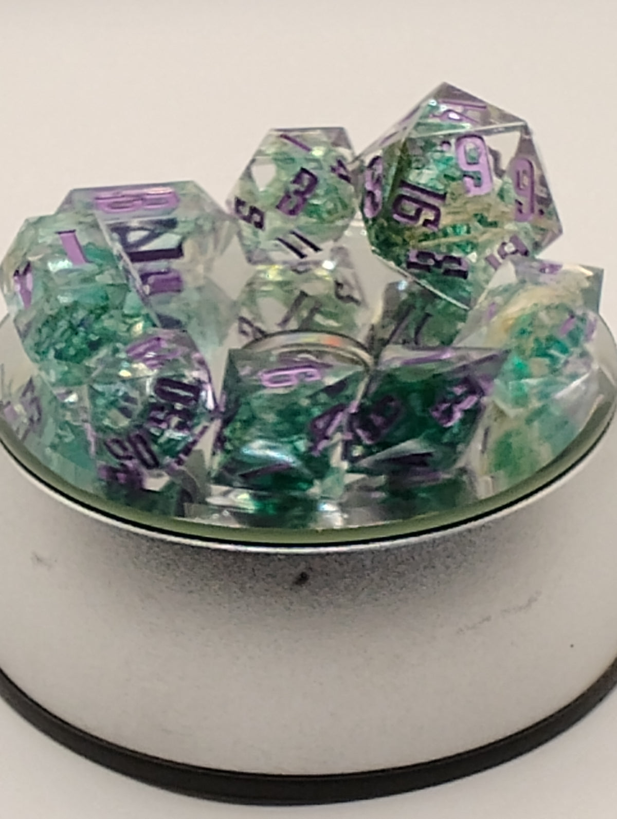 Snake Skin | Handmade Clear & Green D&D Dice Set | Purple Ink TTRPG Dice | Luxury Artisan Polyhedral Dice