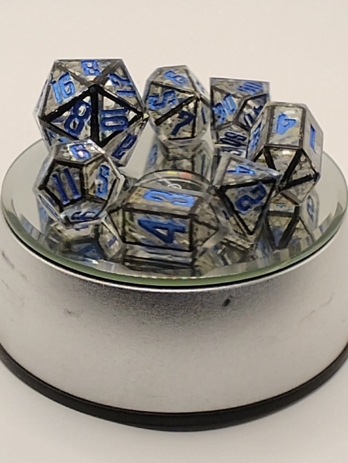 Hand Painted Mech | Handmade Blue & Black D&D Dice Set | Blue Ink TTRPG Dice | Luxury Artisan RPG Dice