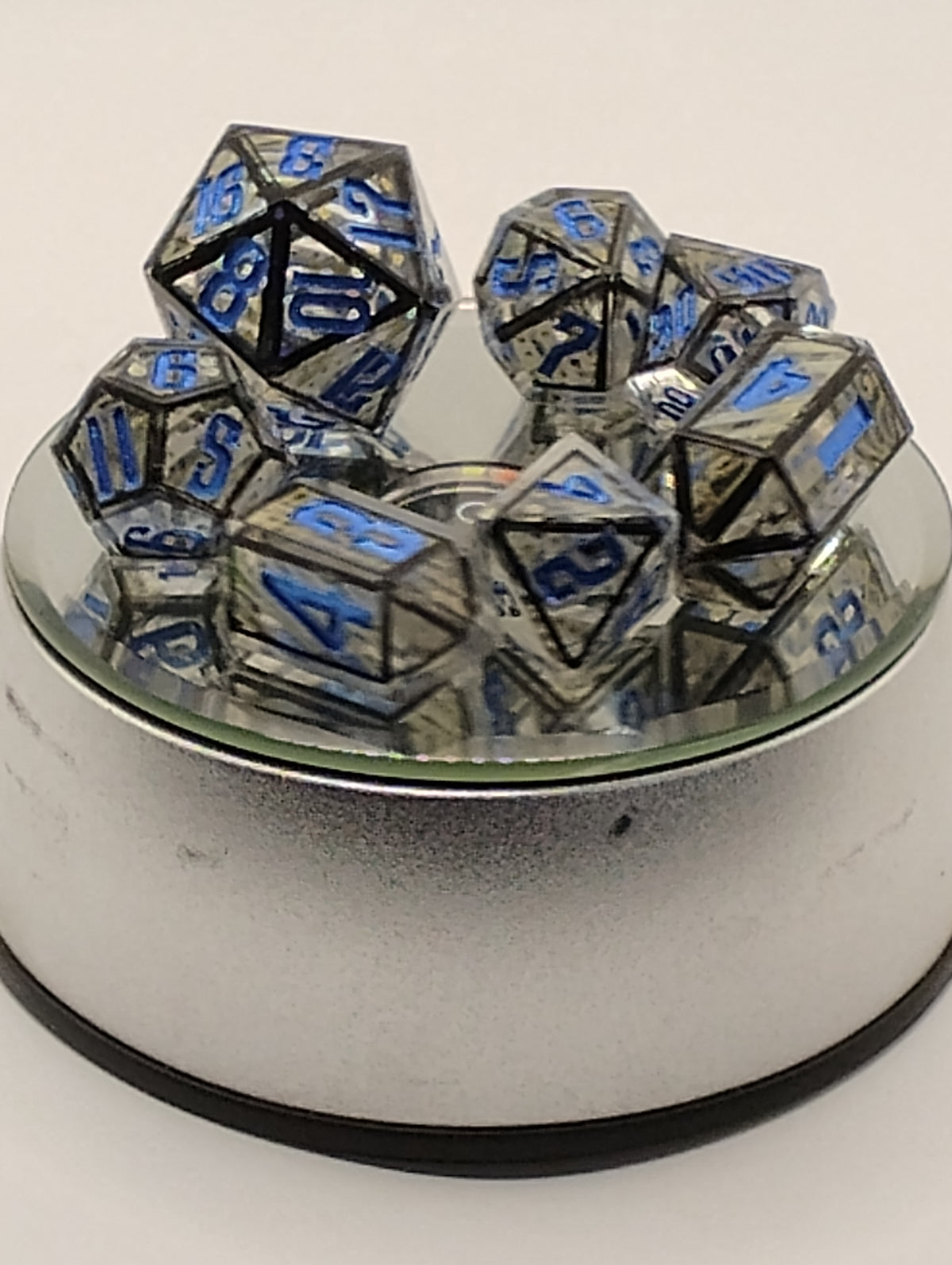 Hand Painted Mech | Handmade Blue & Black D&D Dice Set | Blue Ink TTRPG Dice | Luxury Artisan RPG Dice