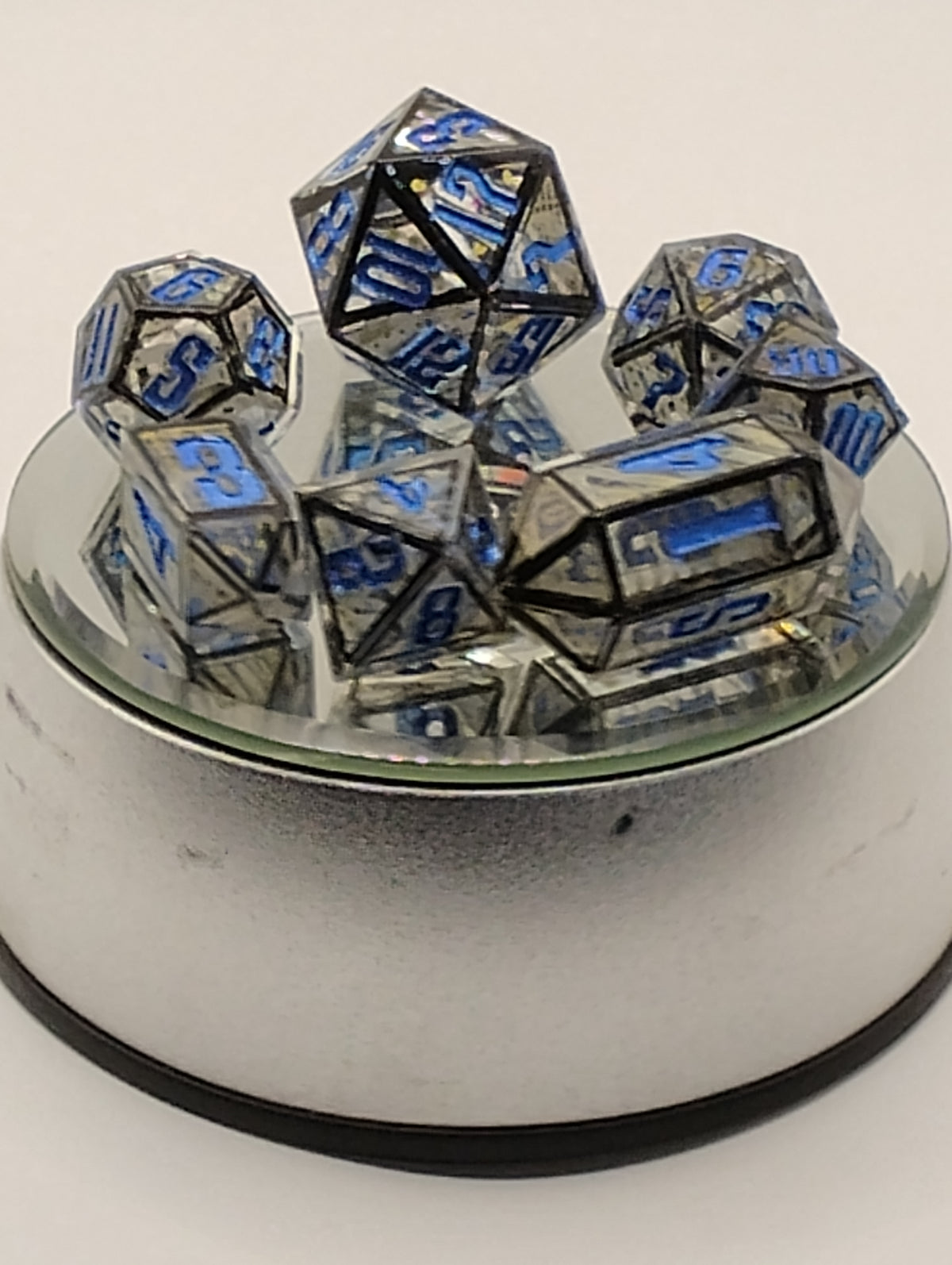 Hand Painted Mech | Handmade Blue & Black D&D Dice Set | Blue Ink TTRPG Dice | Luxury Artisan RPG Dice