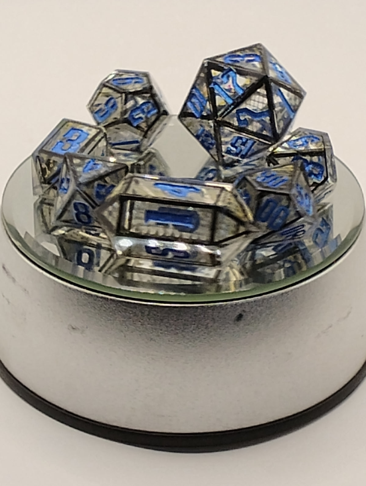 Hand Painted Mech | Handmade Blue & Black D&D Dice Set | Blue Ink TTRPG Dice | Luxury Artisan RPG Dice