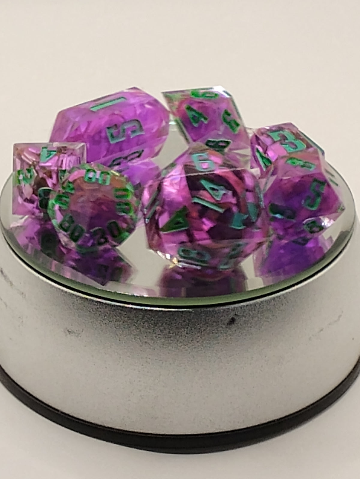 Purple Reign | Handmade Purple & Orange D&D Dice Set | Blue Ink TTRPG Dice | Luxury Artisan Polyhedral RPG Dice