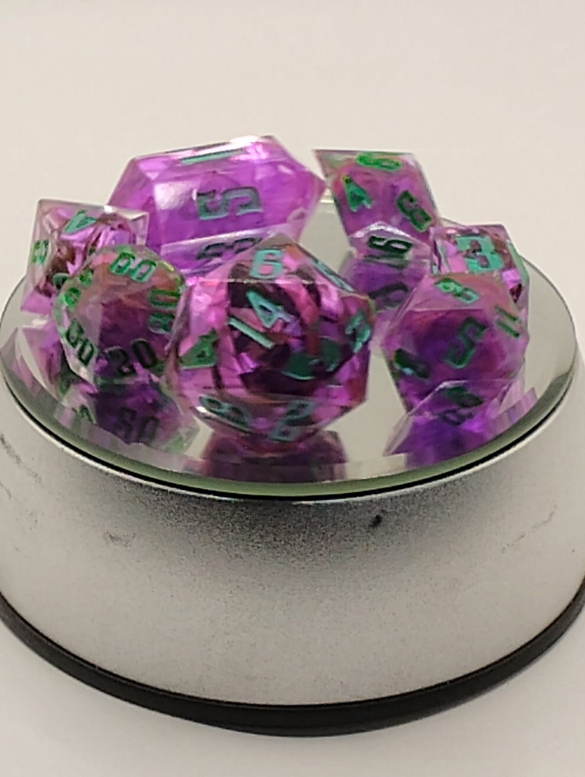 Purple Reign | Handmade Purple & Orange D&D Dice Set | Blue Ink TTRPG Dice | Luxury Artisan Polyhedral RPG Dice