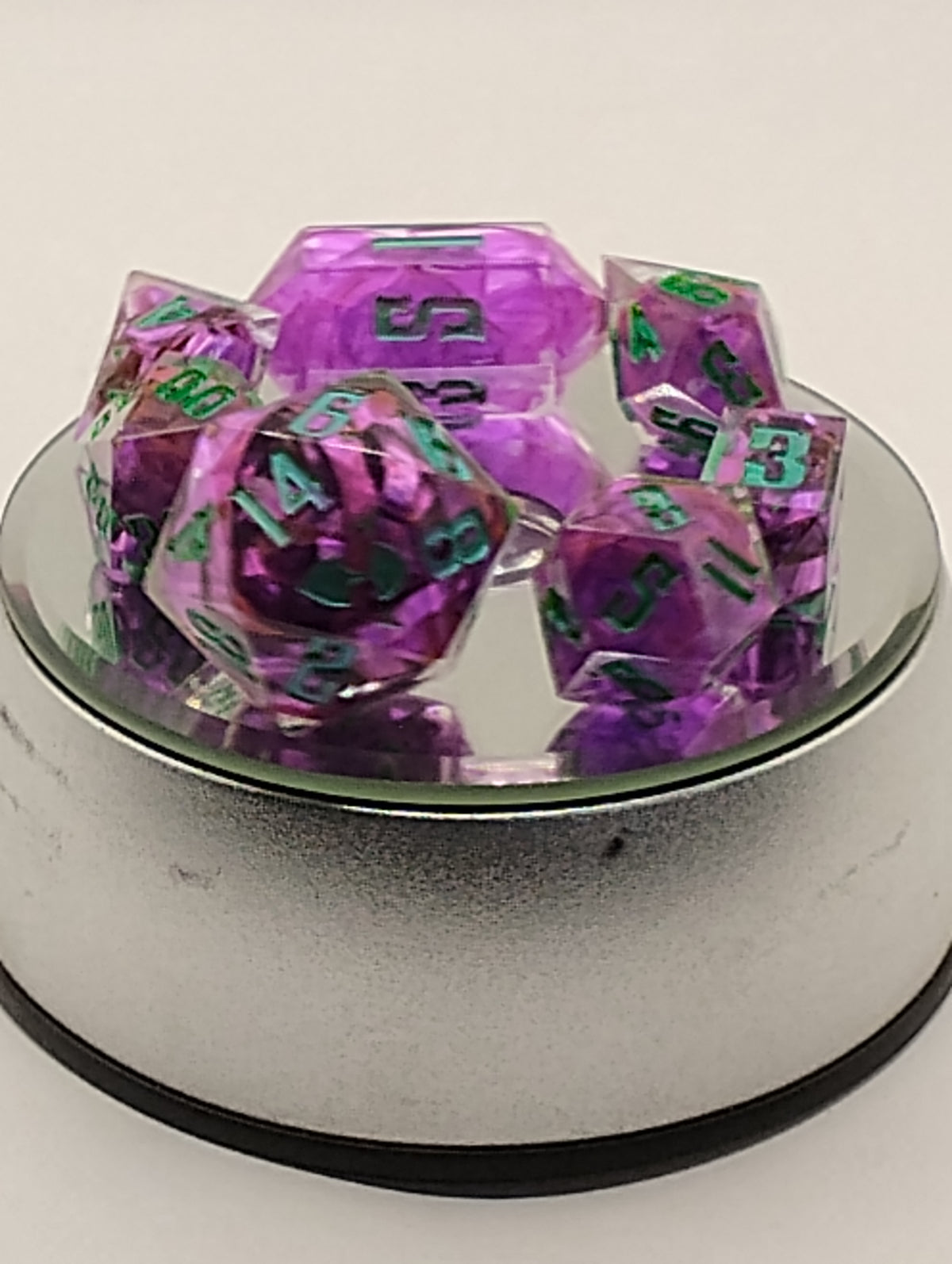 Purple Reign | Handmade Purple & Orange D&D Dice Set | Blue Ink TTRPG Dice | Luxury Artisan Polyhedral RPG Dice