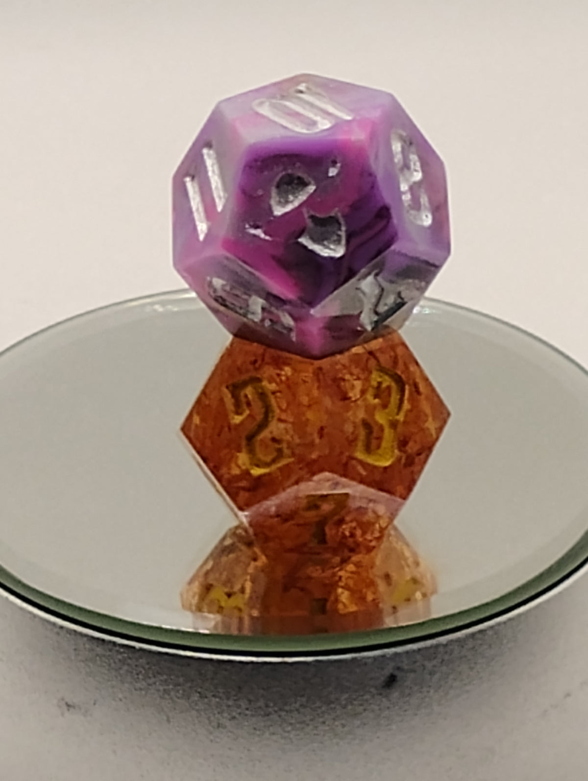 Daggerheart Twin Dice Set | Handmade Pink & Orange D12 Dice | Gold & Silver Ink | TTRPG Dice for Daggerheart by Critical Role