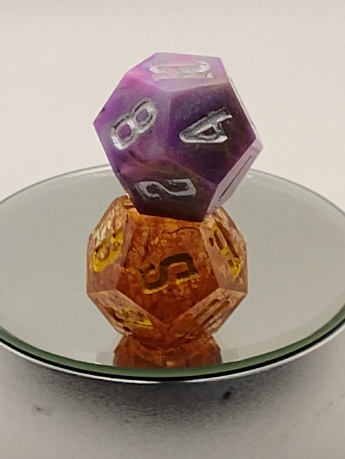 Daggerheart Twin Dice Set | Handmade Pink & Orange D12 Dice | Gold & Silver Ink | TTRPG Dice for Daggerheart by Critical Role