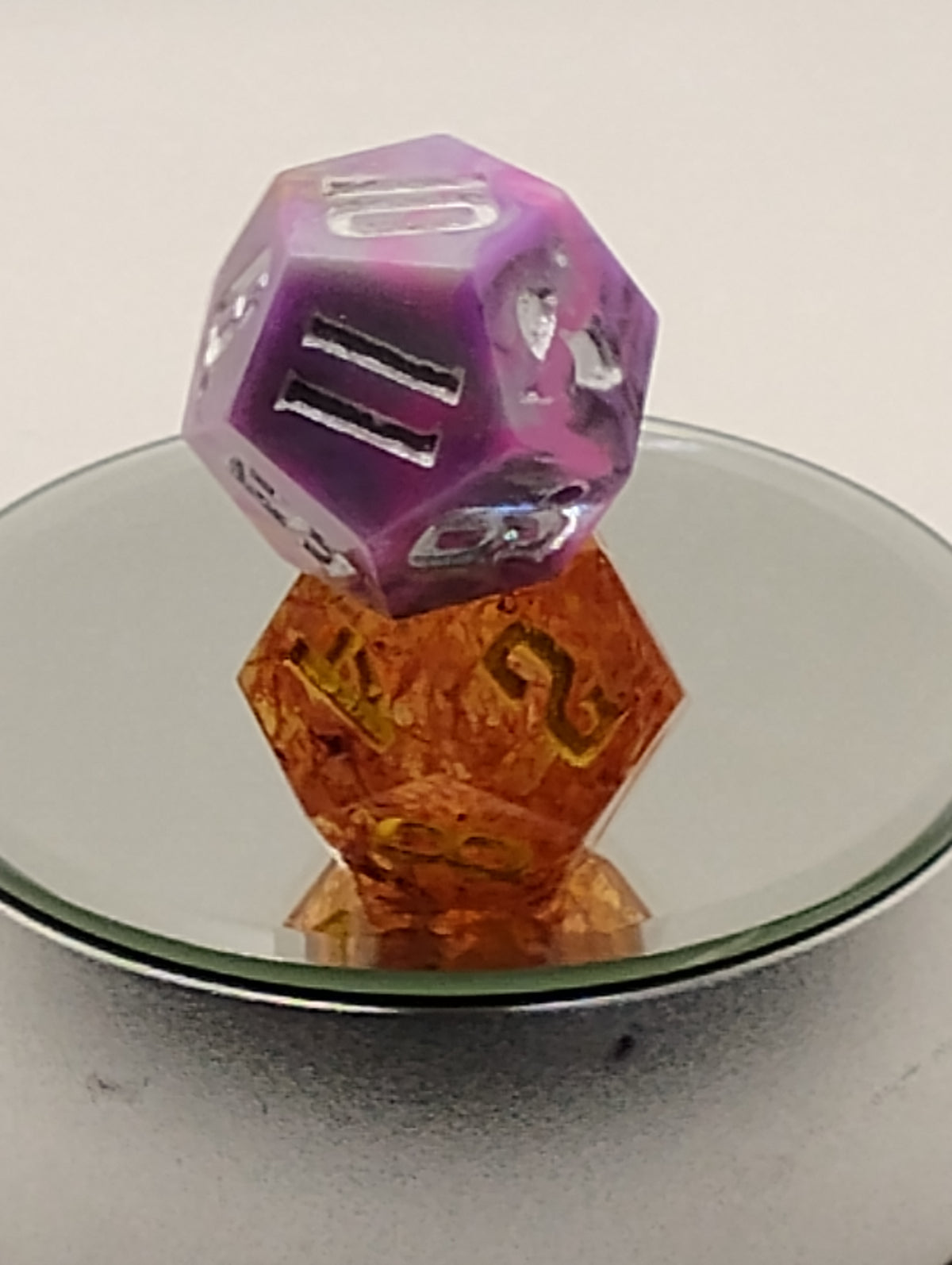 Daggerheart Twin Dice Set | Handmade Pink & Orange D12 Dice | Gold & Silver Ink | TTRPG Dice for Daggerheart by Critical Role