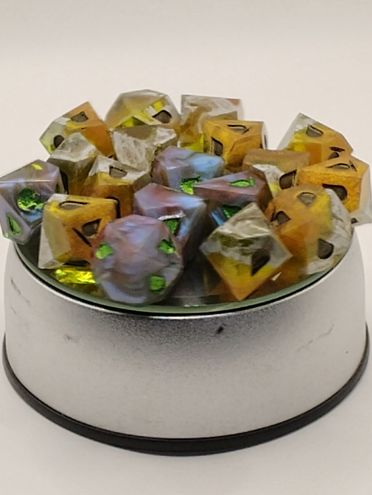 Blood Moon Masquerade | Handmade Blue & Amber Vampire: The Masquerade Dice Set | Green Ink TTRPG RPG Dice | Gothic Dark Fantasy Dice
