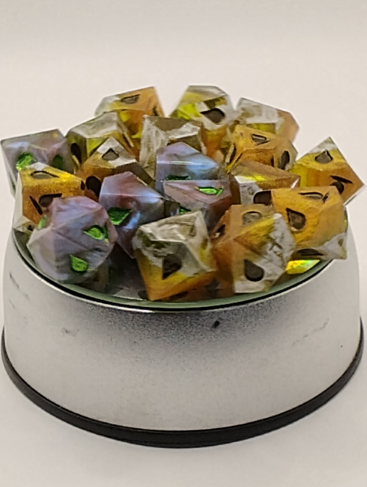 Blood Moon Masquerade | Handmade Blue & Amber Vampire: The Masquerade Dice Set | Green Ink TTRPG RPG Dice | Gothic Dark Fantasy Dice