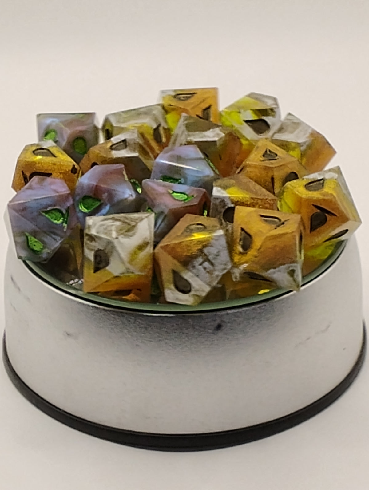 Blood Moon Masquerade | Handmade Blue & Amber Vampire: The Masquerade Dice Set | Green Ink TTRPG RPG Dice | Gothic Dark Fantasy Dice
