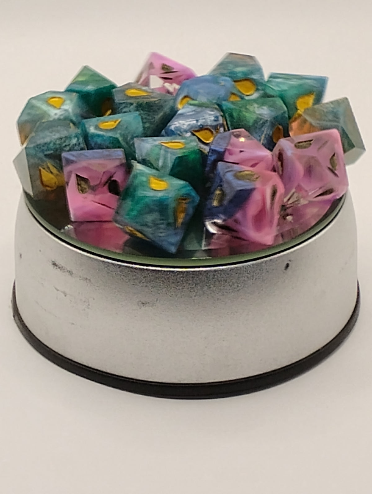 Vampire's Velvet | Handmade Blue & Pink Vampire: The Masquerade Dice Set | Gold Ink TTRPG RPG Dice | Gothic Dark Fantasy Dice