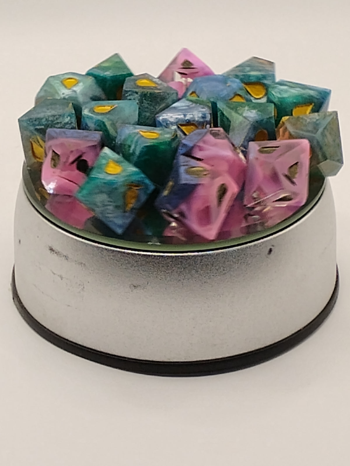 Vampire's Velvet | Handmade Blue & Pink Vampire: The Masquerade Dice Set | Gold Ink TTRPG RPG Dice | Gothic Dark Fantasy Dice