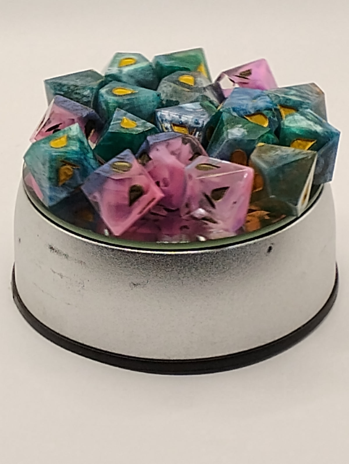 Vampire's Velvet | Handmade Blue & Pink Vampire: The Masquerade Dice Set | Gold Ink TTRPG RPG Dice | Gothic Dark Fantasy Dice