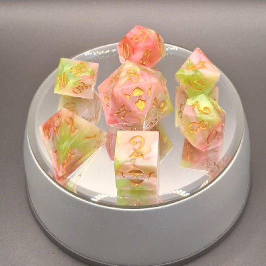 Enchanting Pink & Green Marble Dice Set - Perfect for TTRPG Adventures!