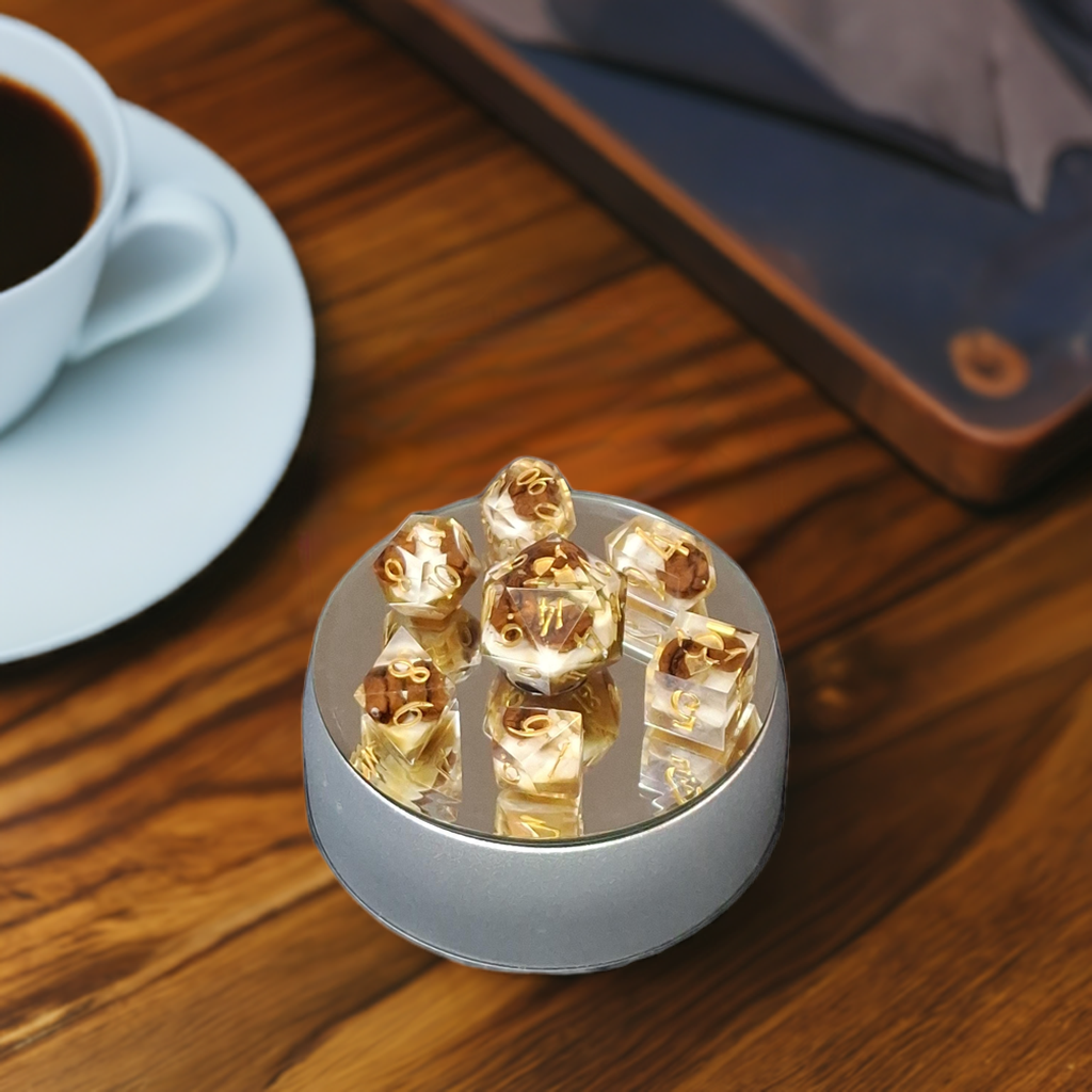 Coffee Dice| Coffee Bean Sharp Sided Dice Set | Coffee w Cream | TTRPG Dice | DnD Dice | Coffee Addict